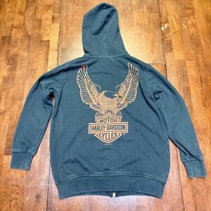 Harley Davidson Women's‎ Zip Up Hoodie Orange Eagle Logo Black Size Small